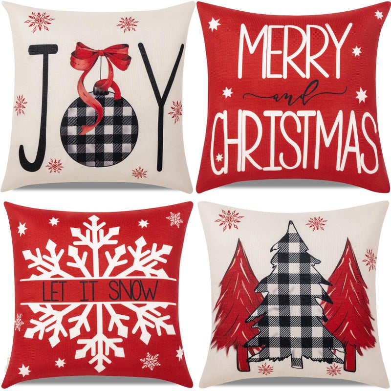 Hongsome Red Christmas DecorationsThrow Pillow Covers 18x18 in Set of 4Decorative Joy Snowflake Pillow Case for Couch Sofa Winter Holiday Indoor Outdoor Home Red White Xams Decorations - Image 2