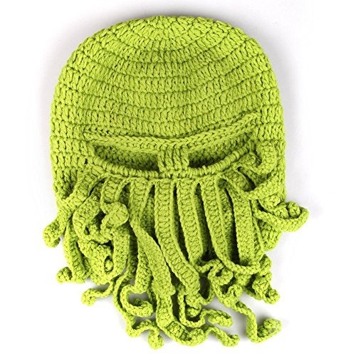 Kafeimali Men's Head Barbarian Vagabond Beanie Original Foldaway Beard Octopus Pirate Hats Bearded Caps (Green) - Image 4