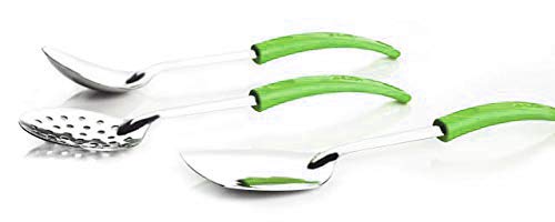 Unique Enterprise Stainless Steel Plastic Handle LadleSkimmer Set with Wall Holder Green - Image 2