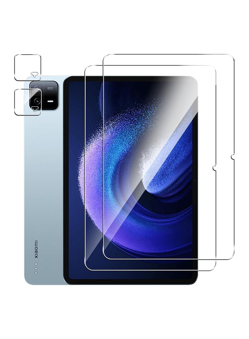 (2+2 Packs) Compatible Xiaomi Pad 6 Pro 11 inch Screen Protector and Camera Lens Protector, Anti-scratch 9H Hardness Protective Film Premium HD Clarity Tempered Glass Friendly - Image 1