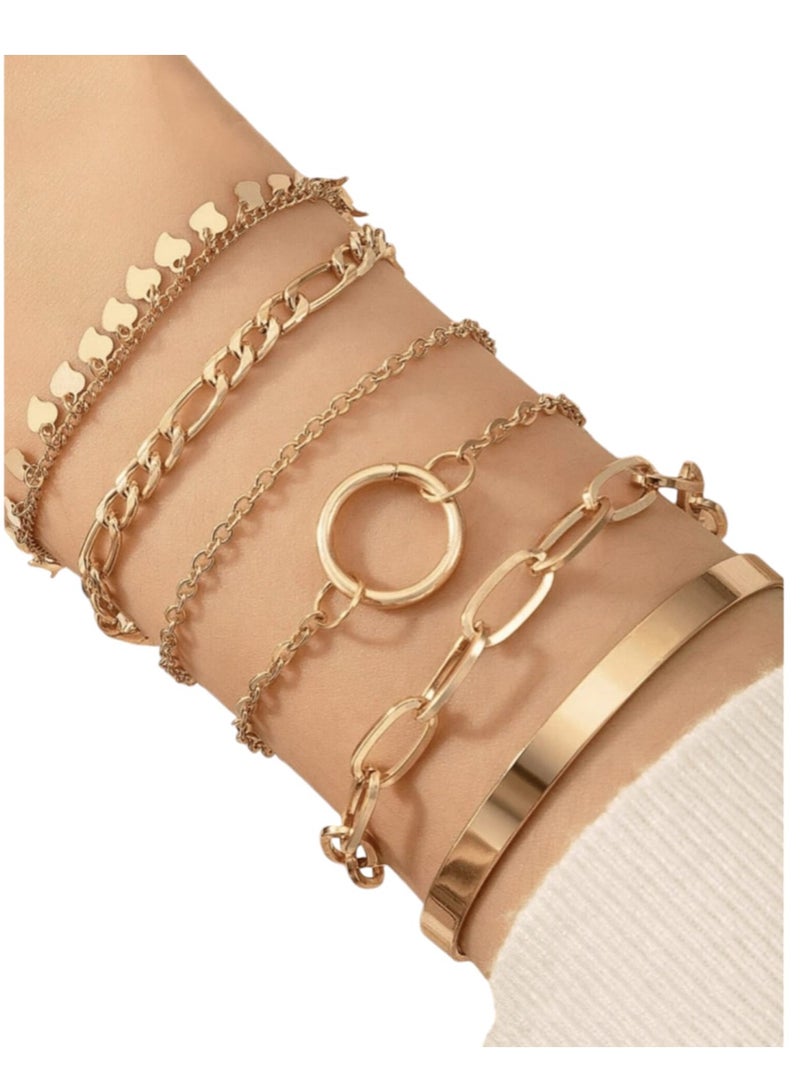 YUCCA Set of 6 New Fashion Geometric Design Bracelets, Daily Wearable and Party Gift for Women Color: Gold - Image 1