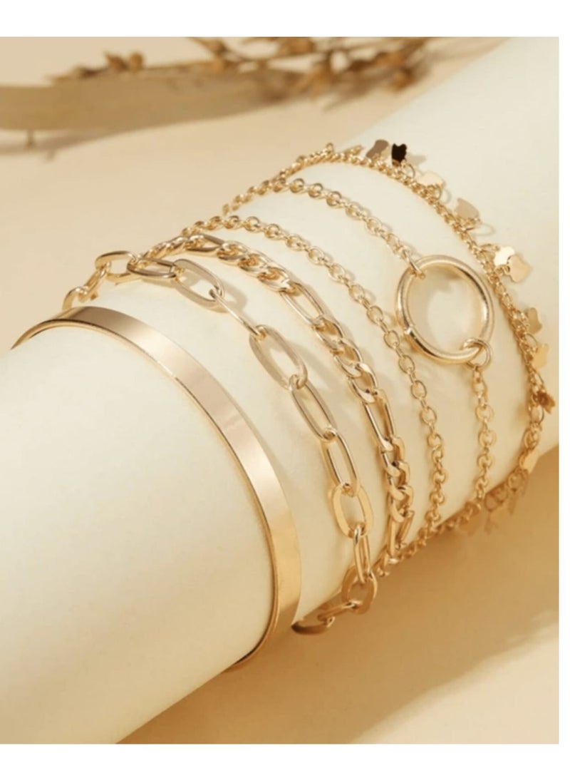 YUCCA Set of 6 New Fashion Geometric Design Bracelets, Daily Wearable and Party Gift for Women Color: Gold - Image 2