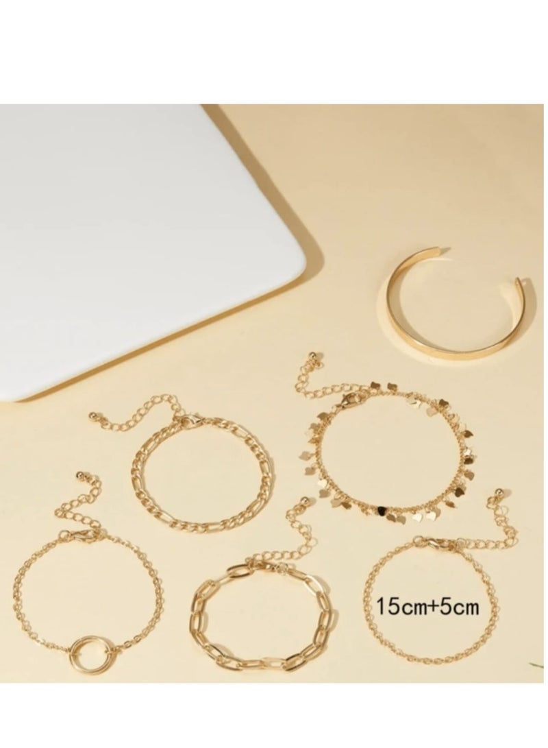 YUCCA Set of 6 New Fashion Geometric Design Bracelets, Daily Wearable and Party Gift for Women Color: Gold - Image 4