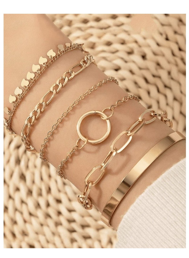 YUCCA Set of 6 New Fashion Geometric Design Bracelets, Daily Wearable and Party Gift for Women Color: Gold - Image 5