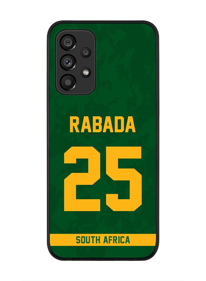 Stylizedd Rugged Black Edge Case for Samsung Galaxy A33 5G, Slim fit Soft Case Flexible thin Cover - Player Name - Kagiso Rabada, Jersey Number- 25 - Image 1