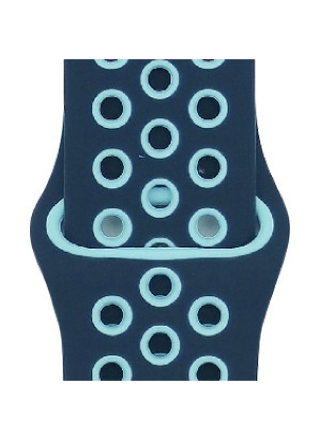 Generic Suitable For Apple Two-color Silicone Nike Strap Nike Hole Apple Iwatch Breathable Sports Watch Strap-Color:14 Dark Sapphire Blue + Aurora Green-Specifications:38/40/41mm-L  - Image 1