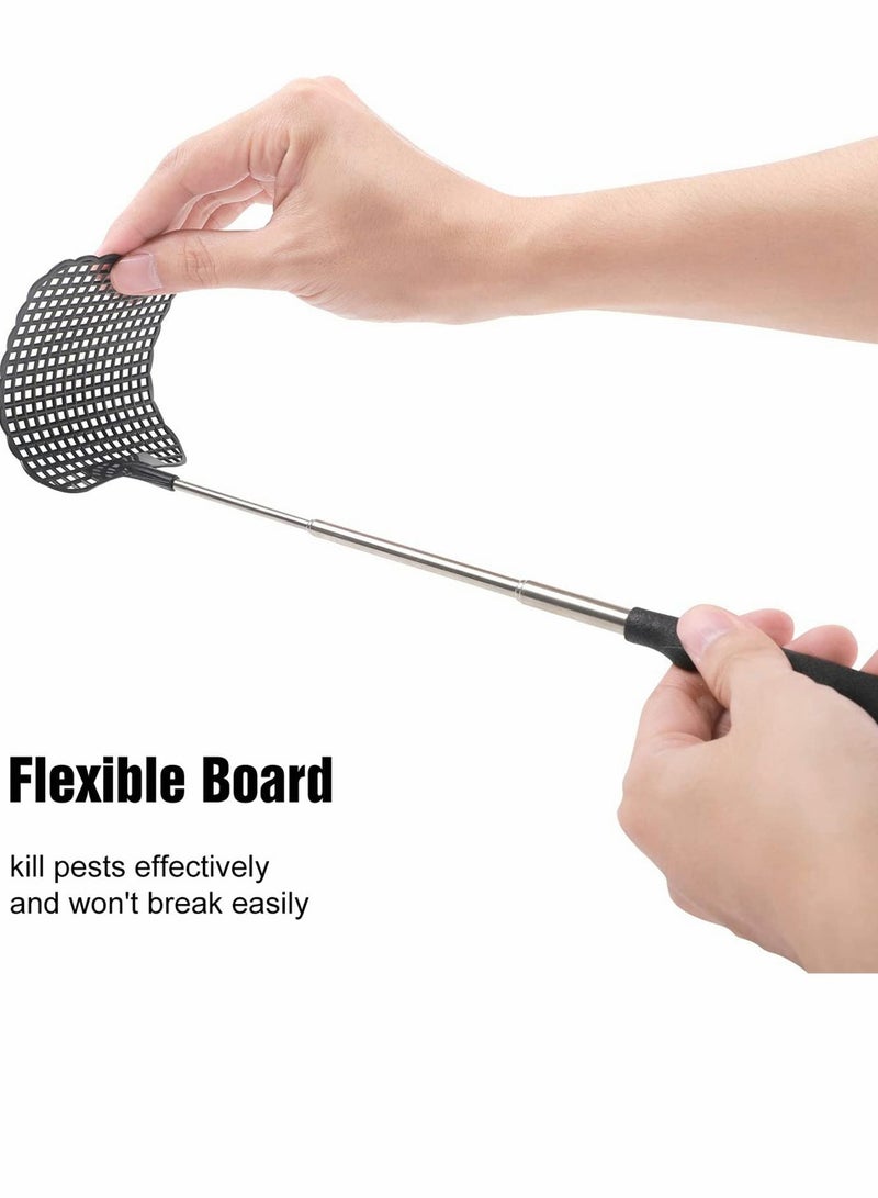 Retractable Fly Swatters, Extendable Fly Swatter, Telescopic Strong Plastic Flexible Manual Fly Swatter, Pest Control, Heavy Duty Durable Handles, Light Weight, Black, 5 Pack - Image 3