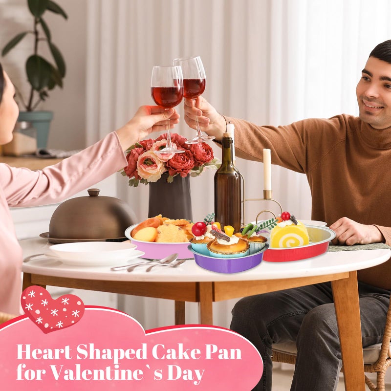 Fainne 12 Sets Mother's Day 5" Aluminum Foil Heart Shaped Cake Pans with Clear Lids 225 ml/ 7.92 oz Heart Cake Pan Mini Mother's Day Containers Disposable Dessert Baking Containers (Pink) - Image 3