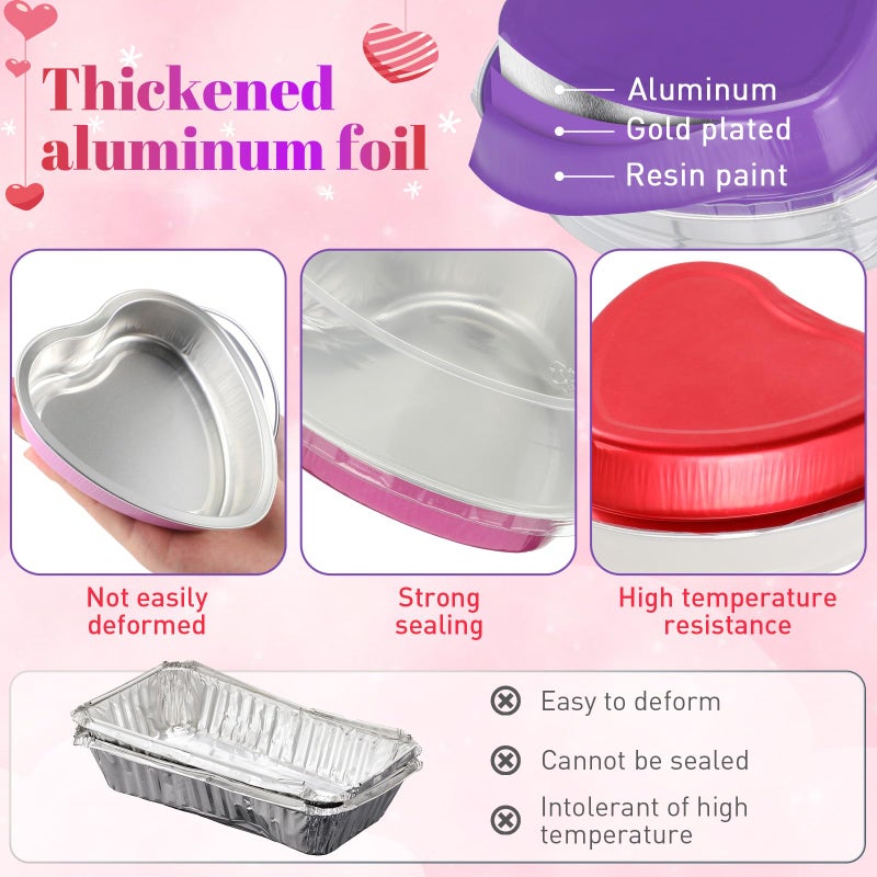 Fainne 12 Sets Mother's Day 5" Aluminum Foil Heart Shaped Cake Pans with Clear Lids 225 ml/ 7.92 oz Heart Cake Pan Mini Mother's Day Containers Disposable Dessert Baking Containers (Pink) - Image 4