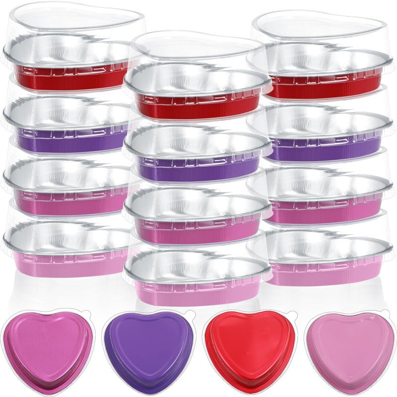 Fainne 12 Sets Mother's Day 5" Aluminum Foil Heart Shaped Cake Pans with Clear Lids 225 ml/ 7.92 oz Heart Cake Pan Mini Mother's Day Containers Disposable Dessert Baking Containers (Pink) - Image 1