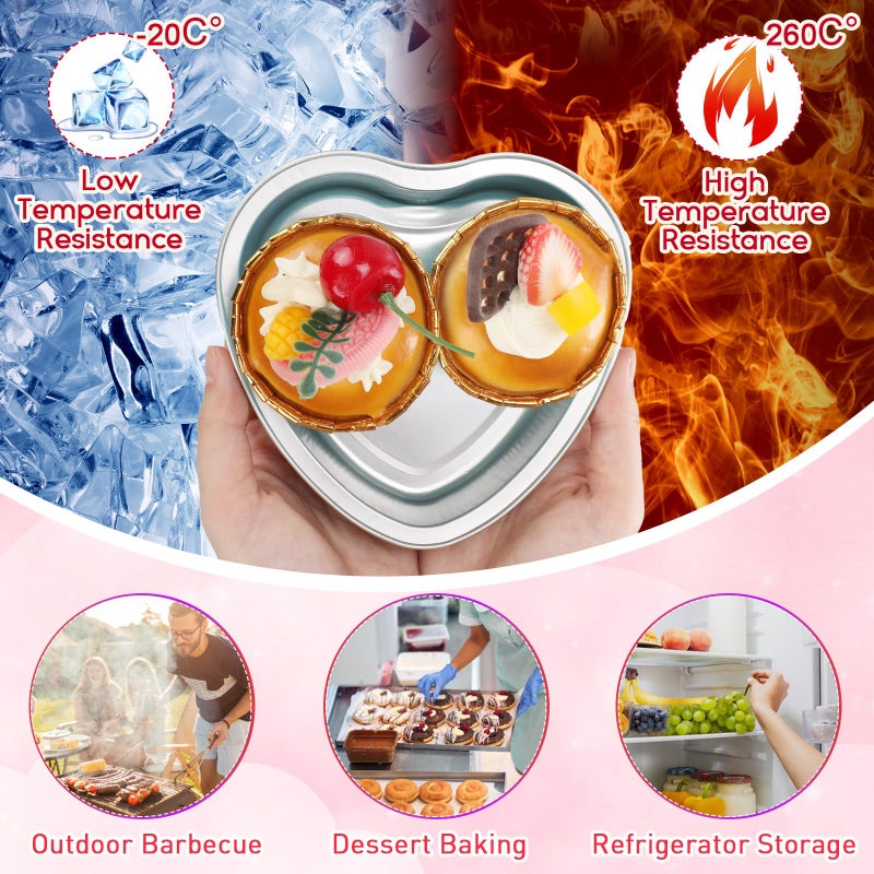 Fainne 12 Sets Mother's Day 5" Aluminum Foil Heart Shaped Cake Pans with Clear Lids 225 ml/ 7.92 oz Heart Cake Pan Mini Mother's Day Containers Disposable Dessert Baking Containers (Pink) - Image 5
