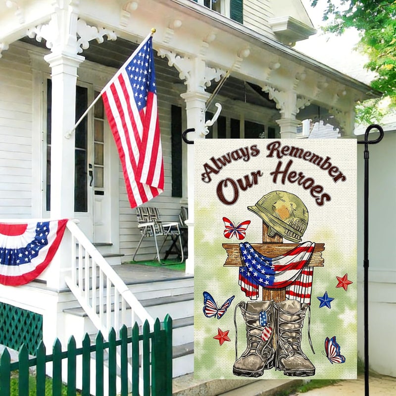 Agroon Memorial Day Garden Flag 12x18 Inch, Always Remember Our Heroes Double Sided Patriotic Flag for Yard Outdoor Decoration - Image 3