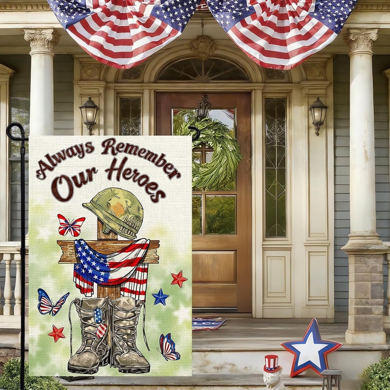 Agroon Memorial Day Garden Flag 12x18 Inch, Always Remember Our Heroes Double Sided Patriotic Flag for Yard Outdoor Decoration - Image 2