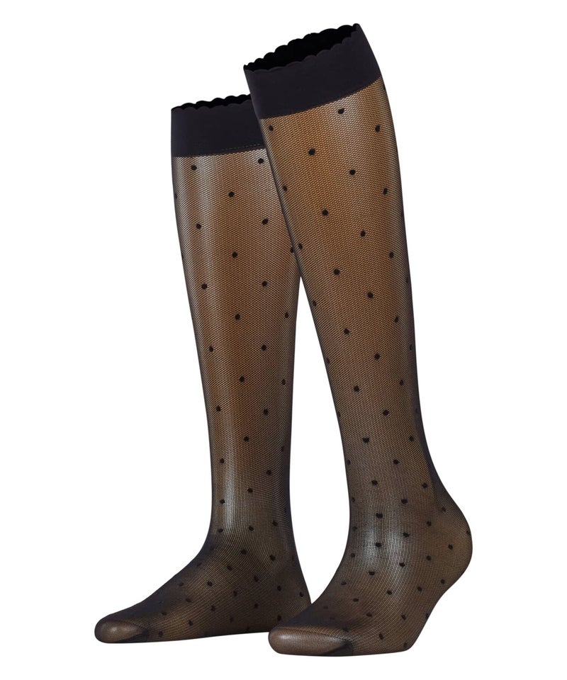 FALKE Women's Dot 15 Denier Knee-High Socks, Patterned Stockings, Casual and Dress, Ultra Sheer Fine Mesh, Nylon, Black (Black 3009), 5-7.5, 1 Pair - Image 1