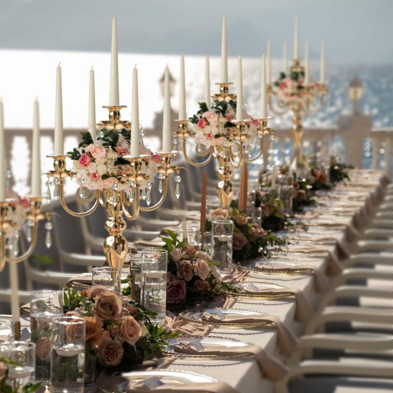 kolnlala 20.3'' Tall 5 Arm Candelabra Centerpiece for Table, Metal Elegant Candle Holder, Retro Candlestick Table Centerpieces for Party, Events, Home, Wedding Decor (4, Gold) - Image 4