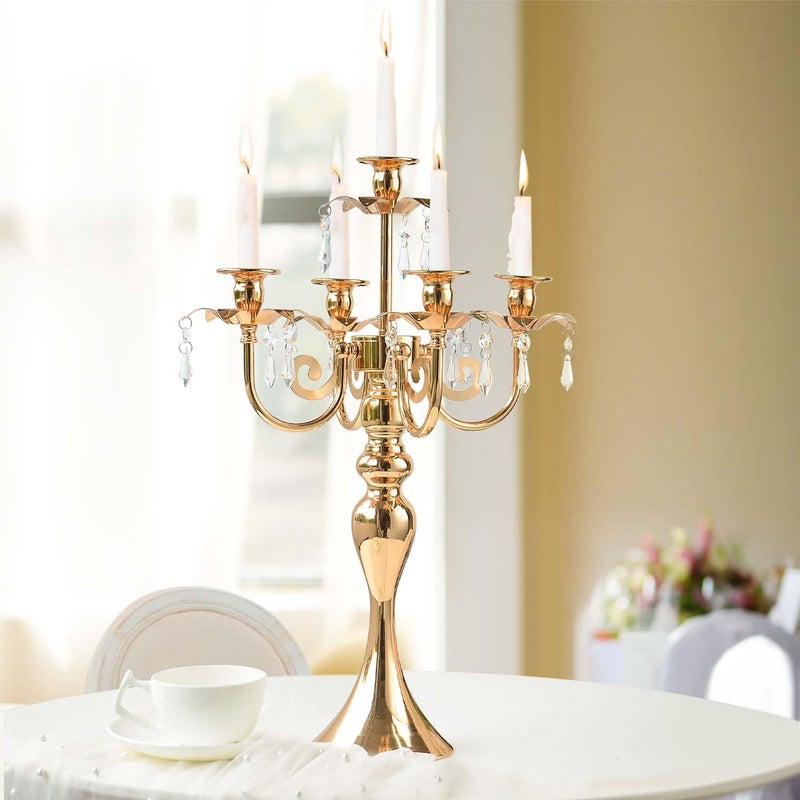 kolnlala 20.3'' Tall 5 Arm Candelabra Centerpiece for Table, Metal Elegant Candle Holder, Retro Candlestick Table Centerpieces for Party, Events, Home, Wedding Decor (4, Gold) - Image 5