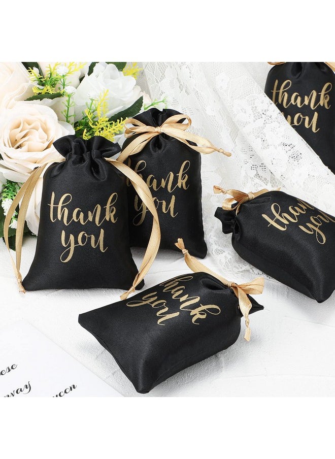 Sieral Sieral 50 Pcs Thank You Satin Gift Bags with Drawstring Jewelry Candy Gifts Bags for Wedding Bridal Shower Gift Wrap Bags for Birthday Party Anniversary Favor(4 x 6 Inch,Black, Gold)  - Image 5
