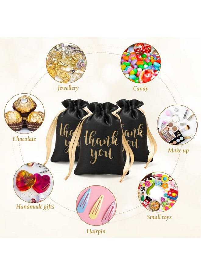 Sieral Sieral 50 Pcs Thank You Satin Gift Bags with Drawstring Jewelry Candy Gifts Bags for Wedding Bridal Shower Gift Wrap Bags for Birthday Party Anniversary Favor(4 x 6 Inch,Black, Gold)  - Image 4