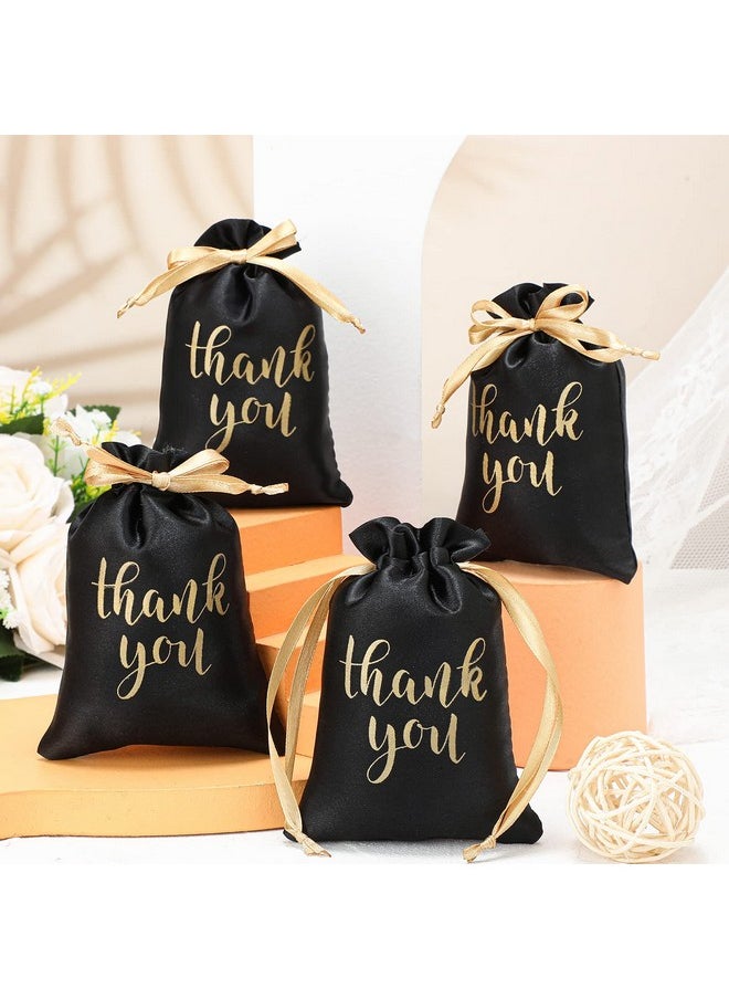 Sieral Sieral 50 Pcs Thank You Satin Gift Bags with Drawstring Jewelry Candy Gifts Bags for Wedding Bridal Shower Gift Wrap Bags for Birthday Party Anniversary Favor(4 x 6 Inch,Black, Gold)  - Image 3