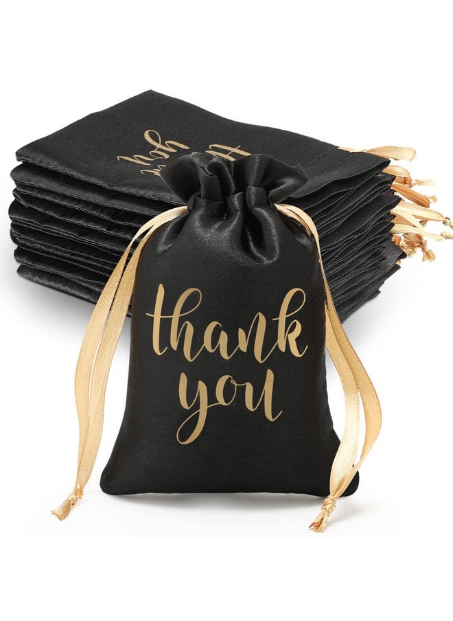Sieral Sieral 50 Pcs Thank You Satin Gift Bags with Drawstring Jewelry Candy Gifts Bags for Wedding Bridal Shower Gift Wrap Bags for Birthday Party Anniversary Favor(4 x 6 Inch,Black, Gold)  - Image 1