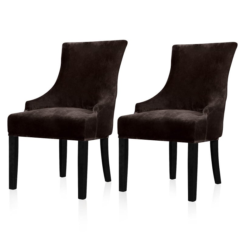 Lellen Velvet Stretch Wingback Chair Cover Slipcover  Reusable Protector Cover for Dining Room Banquet Home Decor etc Machine Washable Hand Washable Brown 2PC