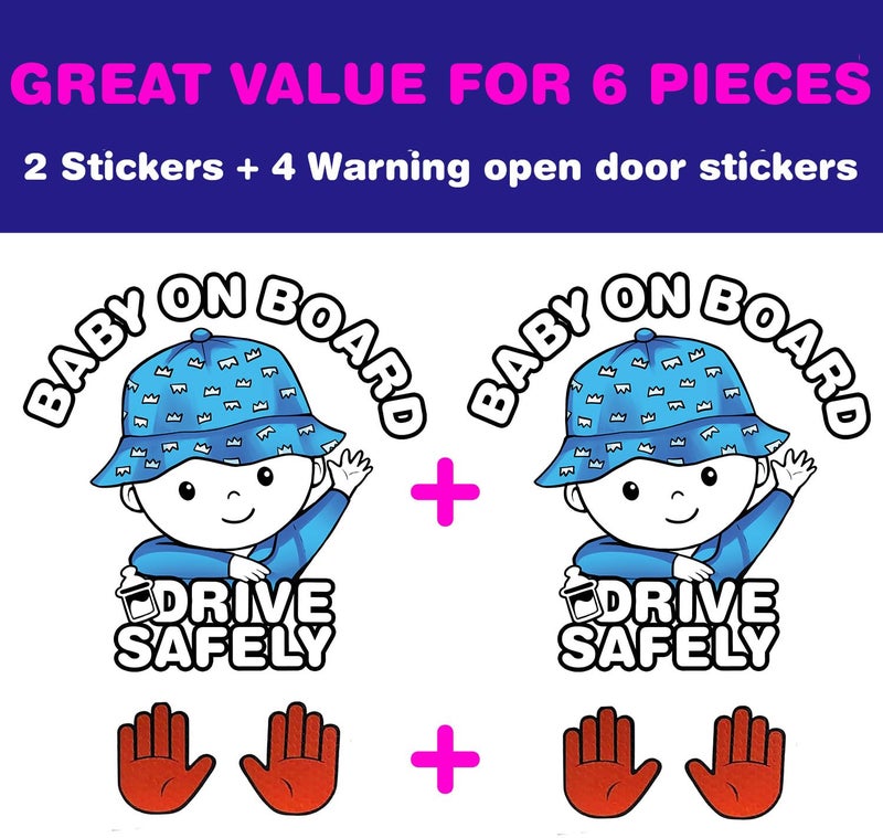 Canel 6 Pieces (2 Stickers Plus 4 Reflective Warning Open Door Sign), High Visibility, Baby in Car Sticker and Warning Open Door Sign, Baby on Board Sticker, Drive Safely Sticker - Image 2