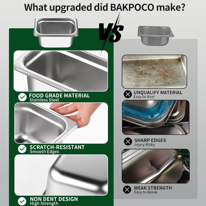 Bakpoco Hotel Pan With Lid 1/9 Size - 4" Deep 4 Packs Stainless Steel Food Pan for Steam Table, Commercial Restaurant, Anti Jam, Buffet - Image 3