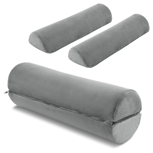 ROYALAY Neck Pillow for Sleeping Round Roll Pillow Including 2 Pack Half Moon Cervical Pillow Foam Roll Pillow for Pain Reduce Washable Bolster Pillow for Head Neck Back and Legs Gray - Image 1