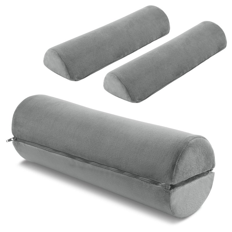 ROYALAY Neck Pillow for Sleeping Round Roll Pillow Including 2 Pack Half Moon Cervical Pillow Foam Roll Pillow for Pain Reduce Washable Bolster Pillow for Head Neck Back and Legs Gray - Image 2