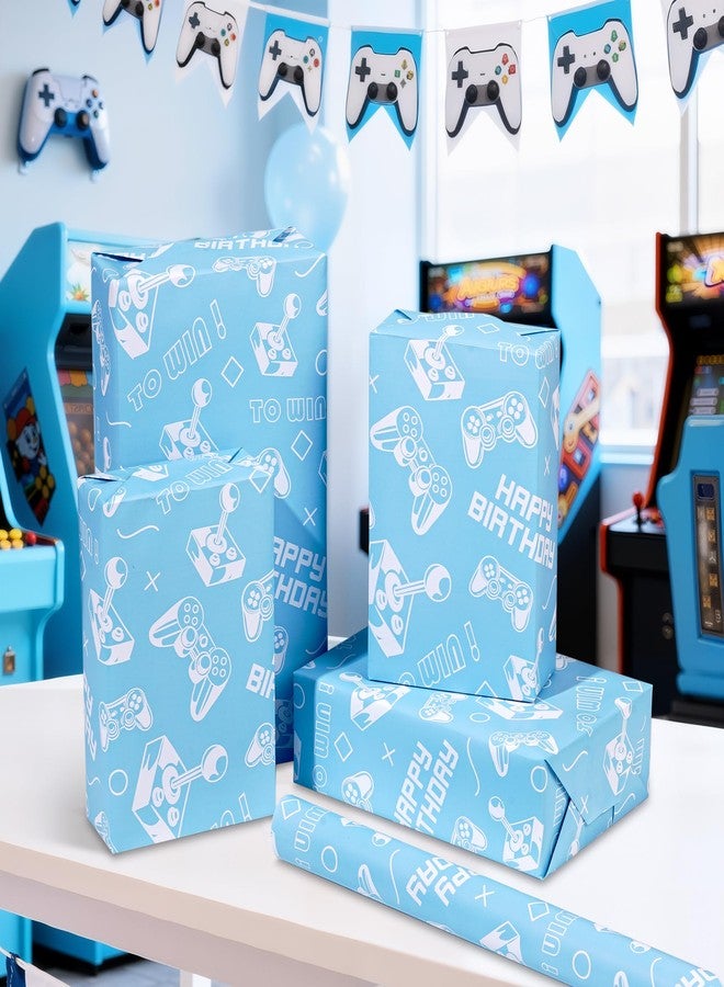 Pineraap Gaming Birthday Wrapping Paper Roll - 17 In x 16.4 Ft - Mini Roll - Blue Video Game Design Gift Wrap Paper for Boys Girls Kids Birthday, Game Party Decor, Game Lover Holiday - Image 4