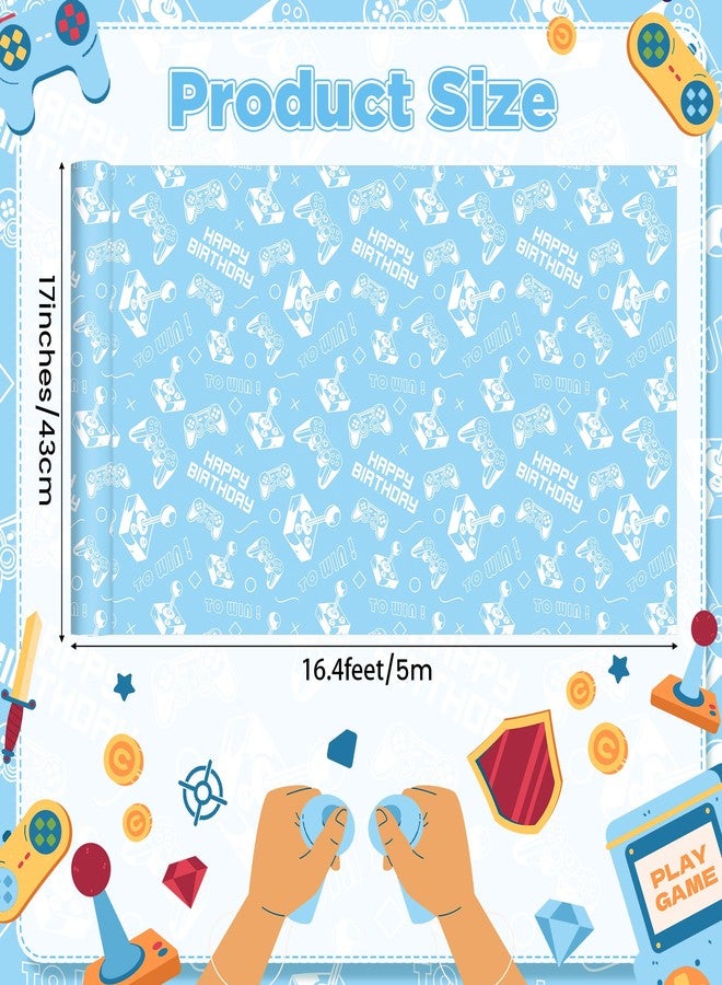Pineraap Gaming Birthday Wrapping Paper Roll - 17 In x 16.4 Ft - Mini Roll - Blue Video Game Design Gift Wrap Paper for Boys Girls Kids Birthday, Game Party Decor, Game Lover Holiday - Image 3