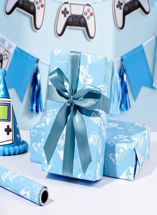 Pineraap Gaming Birthday Wrapping Paper Roll - 17 In x 16.4 Ft - Mini Roll - Blue Video Game Design Gift Wrap Paper for Boys Girls Kids Birthday, Game Party Decor, Game Lover Holiday - Image 2