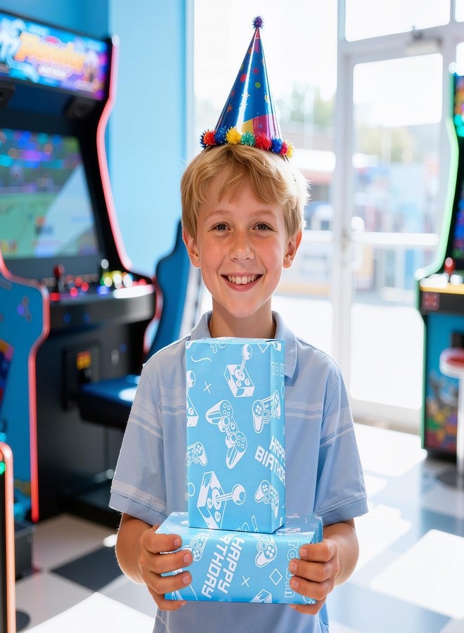 Pineraap Gaming Birthday Wrapping Paper Roll - 17 In x 16.4 Ft - Mini Roll - Blue Video Game Design Gift Wrap Paper for Boys Girls Kids Birthday, Game Party Decor, Game Lover Holiday - Image 5