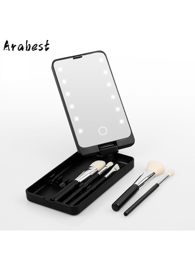 NIBEMINENT Portable Cosmetic Brush Storage Box with LED Mirror Black