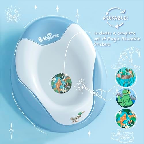 Potty Time New | Potty Training Seat by Potty Watch Inventor - Easy & Fun Toilet with Interactive 6 Reusable Color Changing Magic Stickers - Easy to Peel Stickers for Kids - (Pond, Blue) - Image 4
