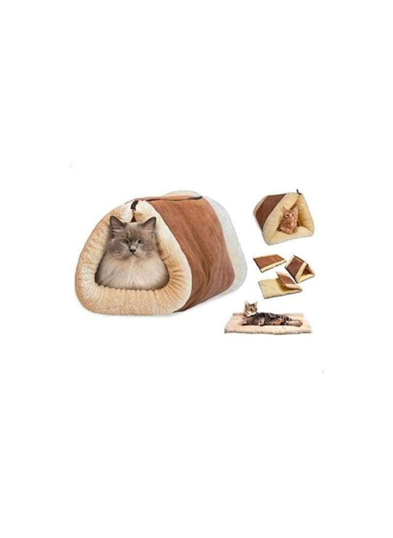 Generic - Multi functional pet mats cat sleeping bed cat tunnel brown 2 in 1 cat litter brown - Image 1