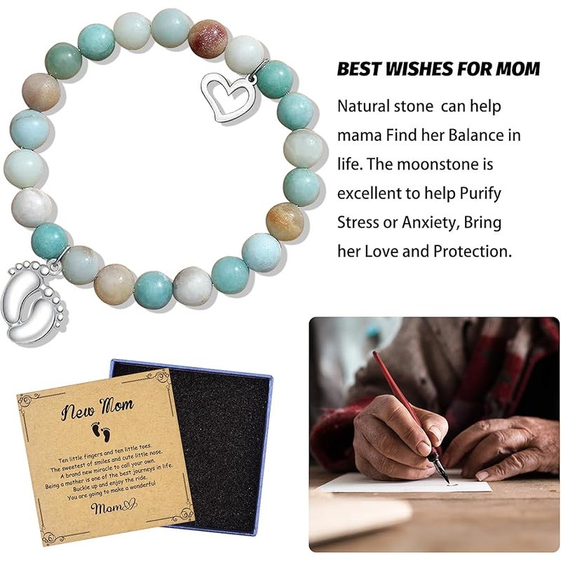 Vanleonet New Mom Bracelet Mothers Day Gifts for Mom Pregnancy Gifts For First Time Moms,Gender Reveal Gift Ideas, One Size, Stone, Amazonite - Image 3