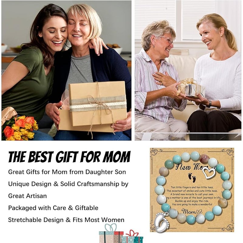 Vanleonet New Mom Bracelet Mothers Day Gifts for Mom Pregnancy Gifts For First Time Moms,Gender Reveal Gift Ideas, One Size, Stone, Amazonite - Image 5