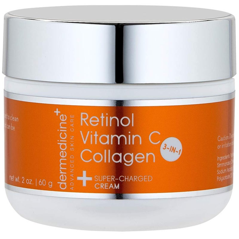 Dermedicine Vitamin C + Retinol + Collagen | Super Charged Anti-Aging Cream for Face | Pharmaceutical Grade Quality | Helps Smooth & Plump Fine Lines & Wrinkles & Brightens for Younger Skin (2 oz) - Image 1