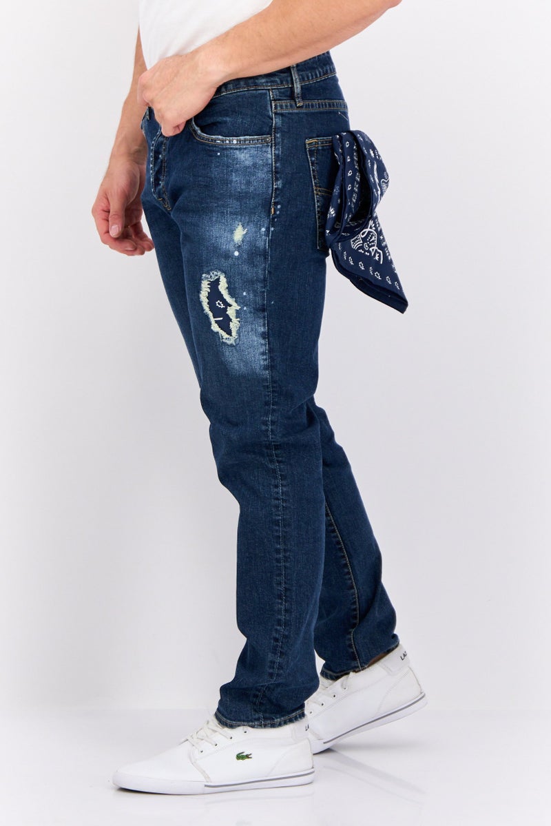 GAS Men Carrot Fit Rip Stretchable Jeans, Blue - Image 3