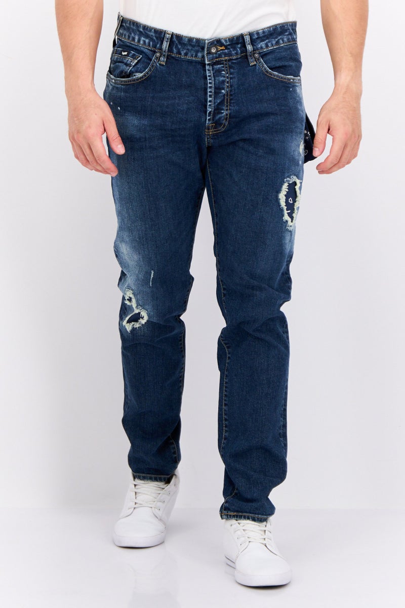 GAS Men Carrot Fit Rip Stretchable Jeans, Blue - Image 1