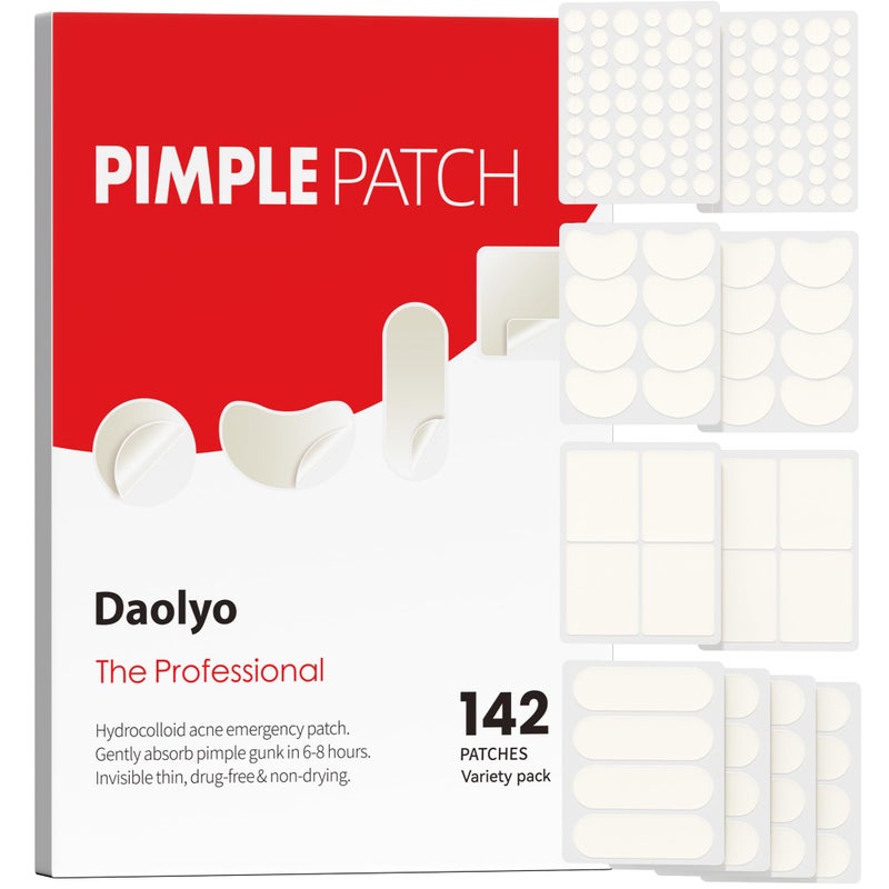 Daolyo Large Acne Pimple Patches for Face, 6 Sizes 142 Counts Big Hydrocolloid Bandages for Body, Forehead, Chin, Nose, Neck & Chest(Round, Oval, Moon, Square) - Image 1