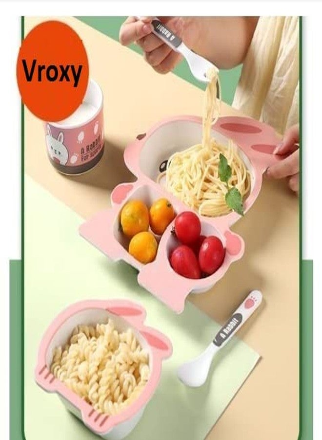 Vroxy Kids Dinner Set Baby Feeding Fiber Tableware Set, Kids Travel Tableware Cutlery Set for Dinner Breakfast Snacks, Plate Bowl Cup and Spoon Dinnerware Set for Kids,Toddler,Children (Rabbit) - Image 5