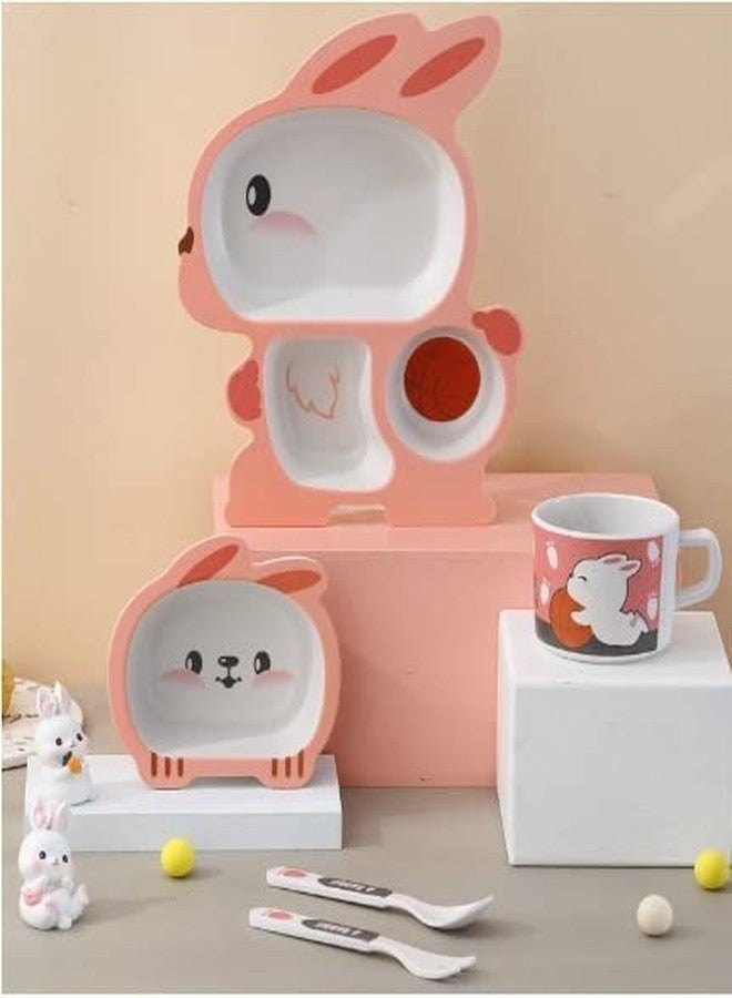 Vroxy Kids Dinner Set Baby Feeding Fiber Tableware Set, Kids Travel Tableware Cutlery Set for Dinner Breakfast Snacks, Plate Bowl Cup and Spoon Dinnerware Set for Kids,Toddler,Children (Rabbit) - Image 3