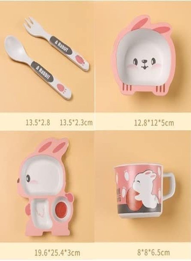 Vroxy Kids Dinner Set Baby Feeding Fiber Tableware Set, Kids Travel Tableware Cutlery Set for Dinner Breakfast Snacks, Plate Bowl Cup and Spoon Dinnerware Set for Kids,Toddler,Children (Rabbit) - Image 2