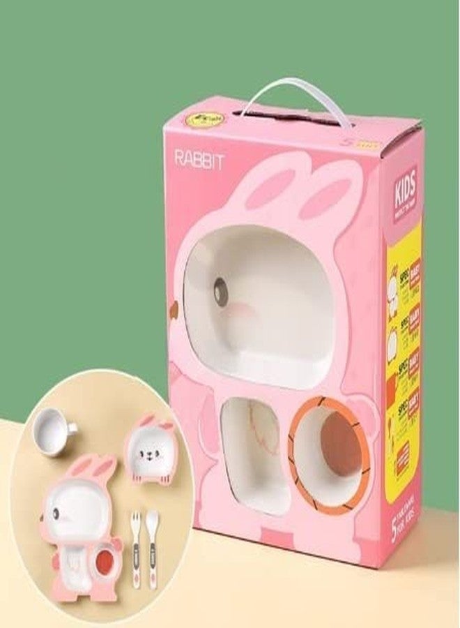 Vroxy Kids Dinner Set Baby Feeding Fiber Tableware Set, Kids Travel Tableware Cutlery Set for Dinner Breakfast Snacks, Plate Bowl Cup and Spoon Dinnerware Set for Kids,Toddler,Children (Rabbit) - Image 4