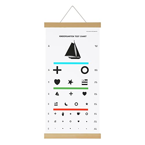 NOYOC Pediatric Eye Chart for Kindergarten Child, Kids Visual Acuity Test Wall Chart with Wooden Frame and Canvas for Eye Exams 20 Feet 24 x 12 Inches (20 Feet Distance) - Image 1