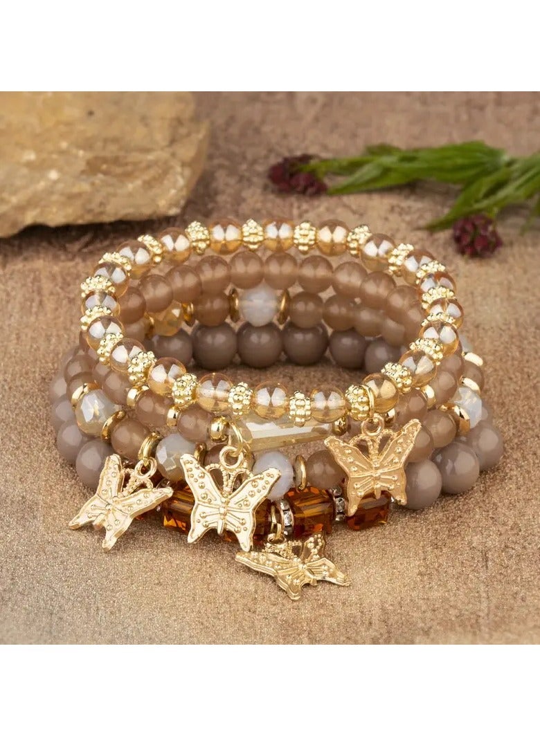 Goolsky 4 قطع سوار بوهيمي جديد مجوهرات نسائية إبداعية سوار فراشة متعدد الطبقات مرن من الخرز - Image 1