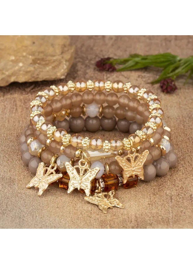 Goolsky 4 قطع سوار بوهيمي جديد مجوهرات نسائية إبداعية سوار فراشة متعدد الطبقات مرن من الخرز - Image 5