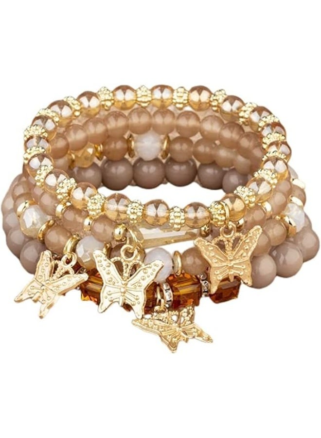 Goolsky 4 قطع سوار بوهيمي جديد مجوهرات نسائية إبداعية سوار فراشة متعدد الطبقات مرن من الخرز - Image 4